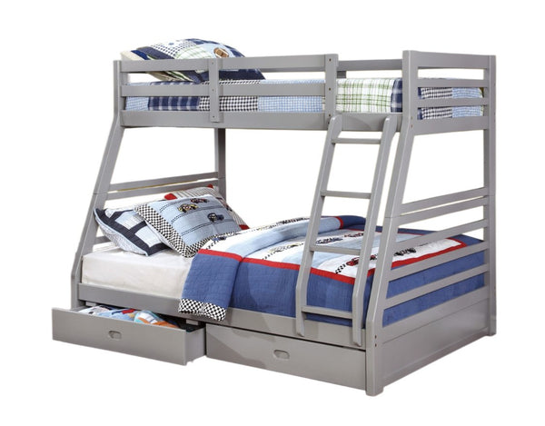 English Elm Modern Twin-Over-Full Bunk Bed with Angled Ladder, Solid Hardwood Frame and Patented Lock Joint Gray 58 L x 34 W x 8 H B2741S00342