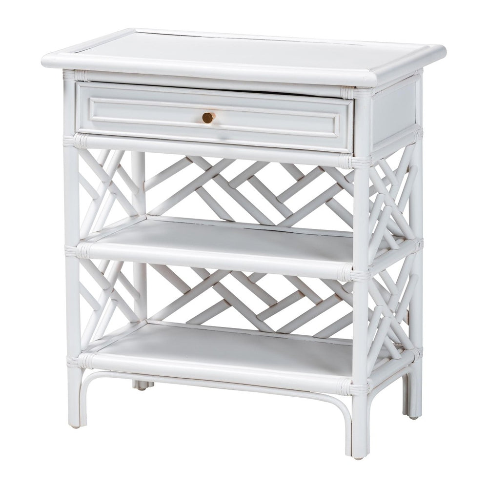 English Elm Bohemian Woven Rattan Nightstand with Geometric Drawer for Organic Bedroom Styling B2750P467857