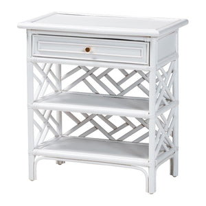 English Elm Bohemian Woven Rattan Nightstand with Geometric Drawer for Organic Bedroom Styling B2750P467857