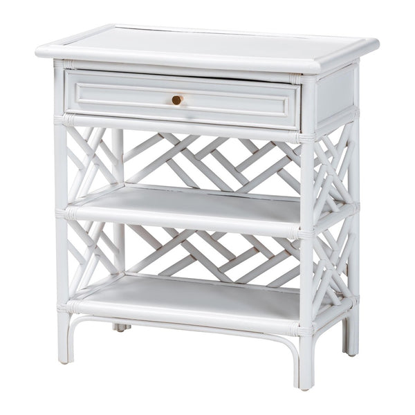 English Elm Bohemian Woven Rattan Nightstand with Geometric Drawer for Organic Bedroom Styling B2750P467857