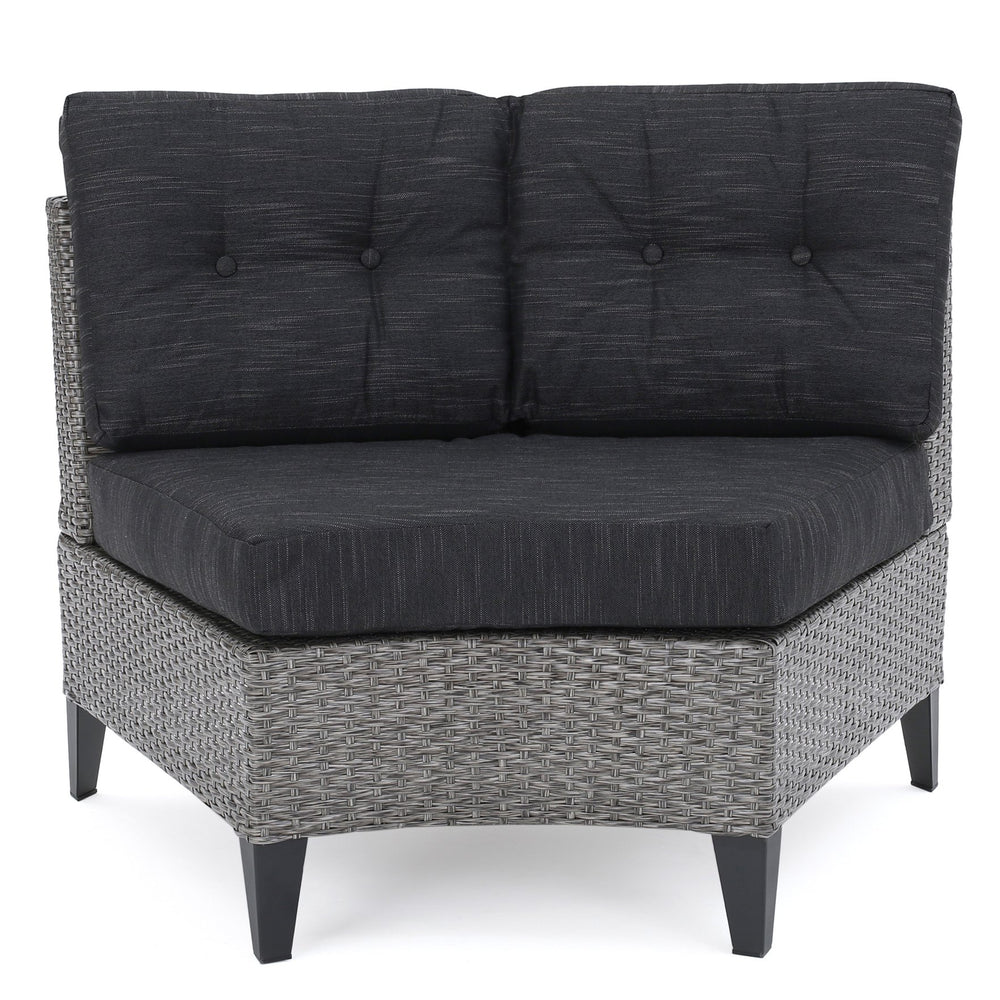 English Elm Christopher Knight Home® - PEMA Single Sofa Set of 2 - Mixed Grey Rattan, Iron Frame, Water-Resistant Black Cushions, Easy Assemble 59263.00MBK