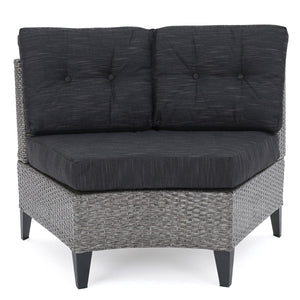 English Elm Christopher Knight Home® - PEMA Single Sofa Set of 2 - Mixed Grey Rattan, Iron Frame, Water-Resistant Black Cushions, Easy Assemble 59263.00MBK