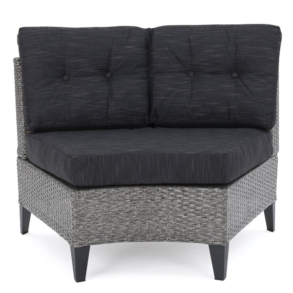 English Elm Christopher Knight Home® - PEMA Single Sofa Set of 2 - Mixed Grey Rattan, Iron Frame, Water-Resistant Black Cushions, Easy Assemble 59263.00MBK