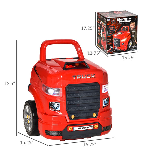 English Elm Qaba Kids Mechanic Workshop Truck Toy with Sounds Lights and 61 Piece Engine Set W2225P200404