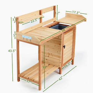 English Elm Outdoor Solid Wood Potting Bench with Built-in Sink Sliding Top and Garden Storage W2640P236086