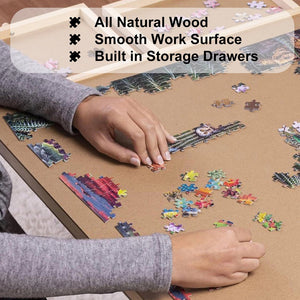 English Elm 27" 1500-Piece Puzzle Table with Legs, 5 Drawers & Foldable 34"x26" Pine Board for Comfortable Hobby Use W3101P314629