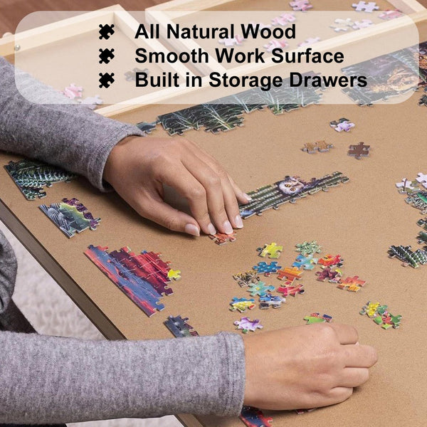 English Elm 27" 1500-Piece Puzzle Table with Legs, 5 Drawers & Foldable 34"x26" Pine Board for Comfortable Hobby Use W3101P314629