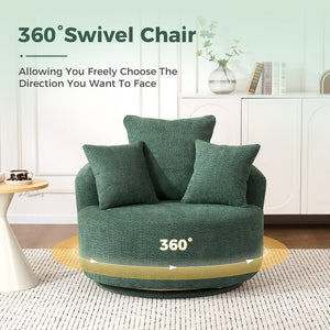 English Elm 360° Swivel Chair upholstered barrel accent chair with plush high-resilience foam and pillows for comfort Antique Green W2231P264471