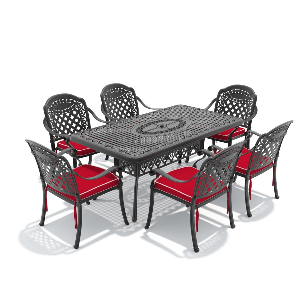 English Elm 7-piece Cast Aluminum Outdoor Dining Set Ornate Carved Patio Furniture Weather Resistant W1710S00642