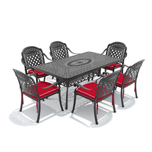 English Elm 7-piece Cast Aluminum Outdoor Dining Set Ornate Carved Patio Furniture Weather Resistant W1710S00642