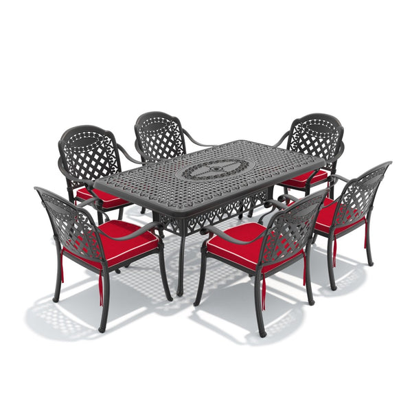 English Elm 7-piece Cast Aluminum Outdoor Dining Set Ornate Carved Patio Furniture Weather Resistant W1710S00642