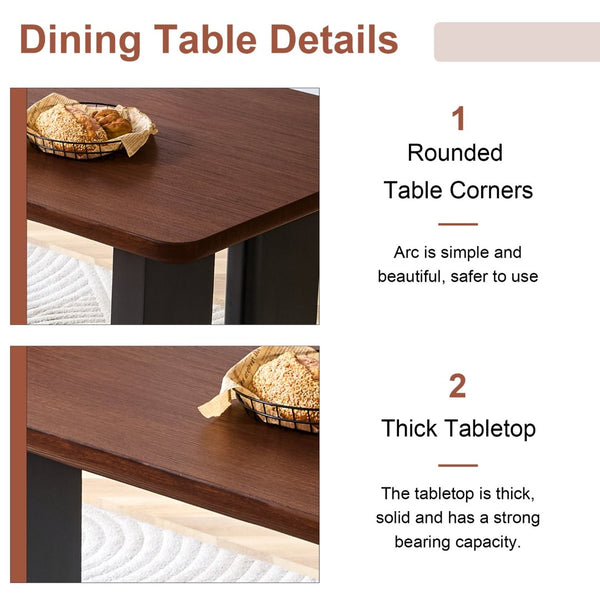English Elm All-mdf Walnut Top Dining Table Seats Four with Matte Black Base for Small Spaces W3875S00025