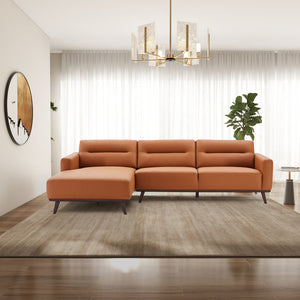 English Elm Ashcroft Furniture - Ella L-Shaped Cognac Pu Leather Sectional Couch - Mid-Century Modern Design For Stylish Comfort B183S00109
