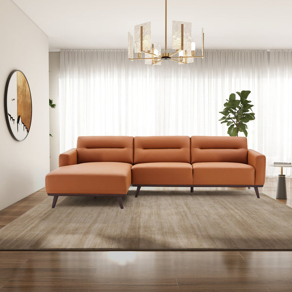 English Elm Ashcroft Furniture - Ella L-Shaped Cognac Pu Leather Sectional Couch - Mid-Century Modern Design For Stylish Comfort B183S00109