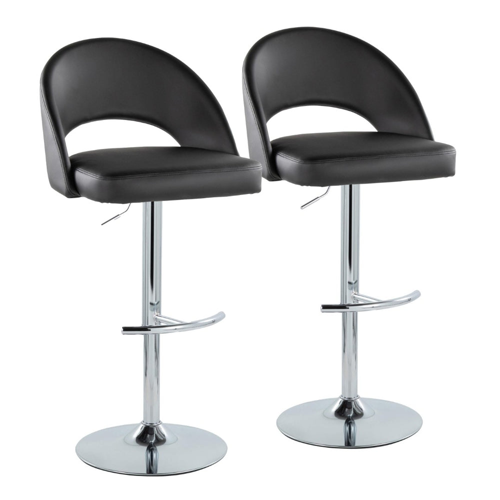 English Elm Adjustable Swivel Barstools Set of 2 Fabric Seat Black Metal Base Kitchen Counter Black B202S02011