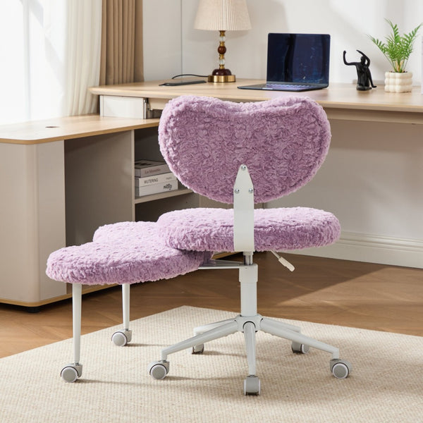 English Elm Artificial Rabbit Hair Cross Legged Desk Chair with Lumbar Support and Swivel Footrest Violet W1143P403572