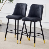 English Elm Modern Black Pu Bar Stool - Gold Decorated Legs With Comfortable Resting Beam.Set Of 2 Chairs.Black,Black Metal Legs,,Bar Stool.