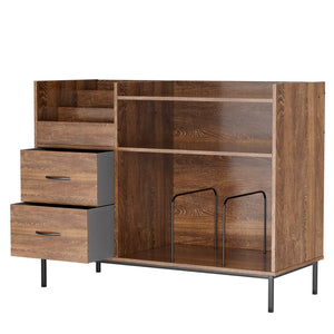 English Elm Record Player Stand with Vinyl Storage Mid-century Wood Console for Living Room T2398P438826