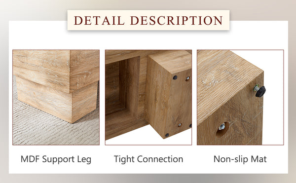 English Elm Modern Light Wood Texture MDF Coffee Table 43.3"x21.6"x17.2" — Spacious Top, Sturdy Legs, Easy Clean Finish W1151P295247