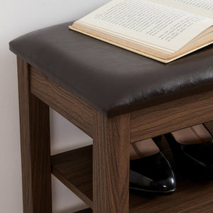 English Elm A Height-Adjustable Shoe-Changing Bench With Storage, Plush Seat, Natural Rubberwood, Warm Brown Finish W487P289976