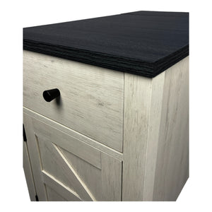 English Elm Farmhouse Nightstand with Charging Station and Barn Door Drawer — USB-C, AC Outlets, Compact Storage White+Black W1412P230408