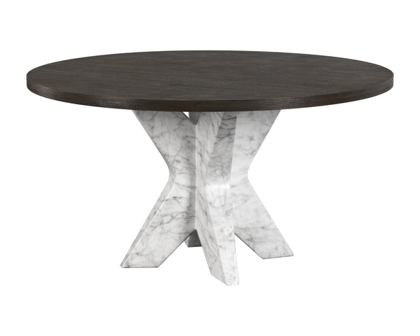 Sunpan Cypher Modern Dining Table Base with Grey Faux Marble Finish for Indoor and Outdoor Spaces Wood / Dark Brown