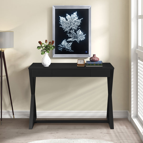 English Elm Nalo Charcoal Finish Console Table with X-Base, Sturdy Wood Top, Dovetail Drawer & Hidden Storage B2726P256304