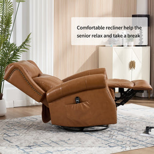 English Elm Heat Massage Swivel Rocker Recliner in Genuine Leather for Living Room Comfort W3224S00013