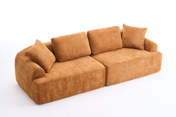 English Elm LY-024OR Plush 4-Seater Compression Sofa in Orange Crochet Yarn Fabric with 4 Pillows, Deep Seat Comfort W2231S00016