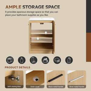 English Elm 24" Floating Oak Plywood Bathroom Vanity Set with Glossy Resin Sink Scandinavian Style W3450S00090