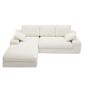 English Elm White corduroy compressed sofa with 3 back cushions & 2 throw pillows—soft, lightweight, durable comfort W3612S00015