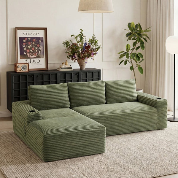 English Elm 104 Inch Corduroy Modular Sectional Sofa Deep Sink Plush L Shape Living Room Couch W5515S00021