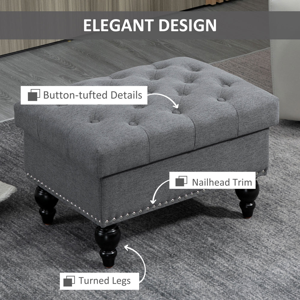 English Elm Homcom Stylish Storage Ottoman - 25" Button-Tufted Gray Bench With Removable Lid & Wood Legs W2225P217738