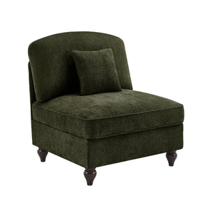 English Elm Armless Chenille Sofa Sculptural Spindle Legs Silver Thread Upholstery Living Room Green W3041P332637