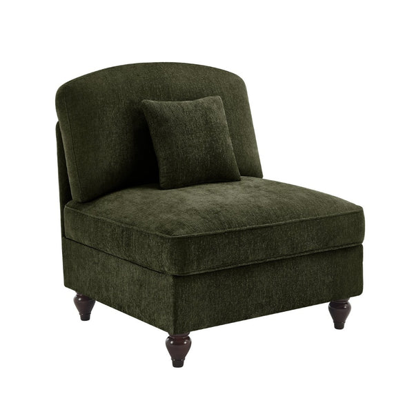 English Elm Armless Chenille Sofa Sculptural Spindle Legs Silver Thread Upholstery Living Room Green W3041P332637