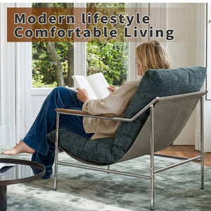 English Elm Accent Sling Chair Mid Century Modern Upholstered Fabric Seat for Living Room Bedroom W3851P452791