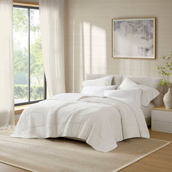 English Elm 1-piece Reversible Tencel Fill Comforter with Sculptural Weave for Full Queen Beds White B035P408273
