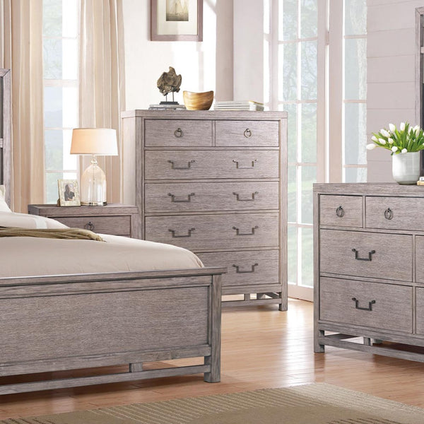 English Elm Fusion Oak Veneer Five Drawer Chest Soft Close Storage Antique Brass Bedroom Dresser B108P411436