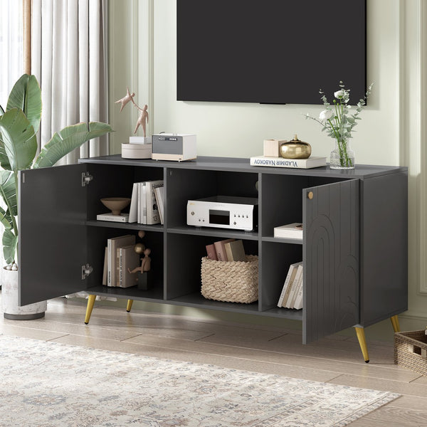 English Elm VIBE Modern TV Stand for TVs up to 55" — Luxe MDF Console with Gold Metal Legs, Adjustable Shelf, Anti-Tip Device Gray N724P198517E