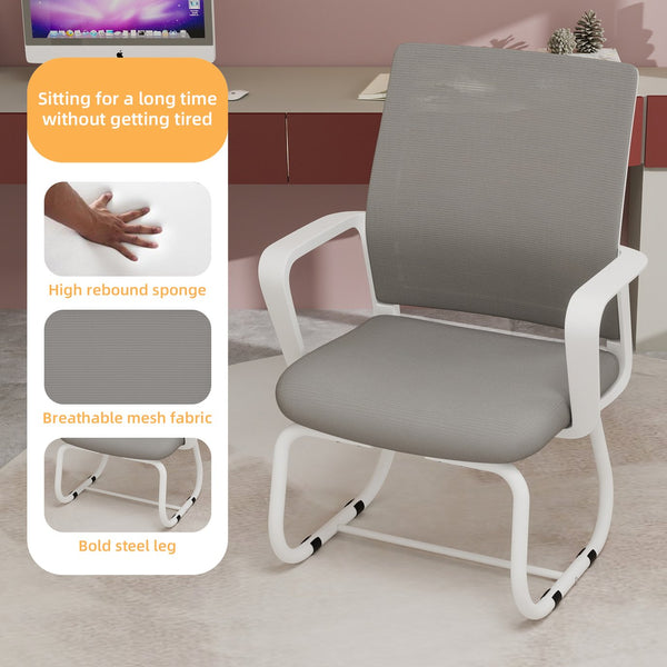 English Elm Minimalist breathable mesh office chair with curved support, cushioned seat, stable iron frame for long workdays White+gray W1935P338541