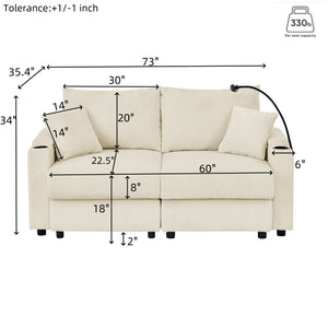 English Elm Modern Sofa Chair With Ottoman, Storage, Cup & Phone Holders - Plush Beige Corduroy Comfort Seat W1117S00203