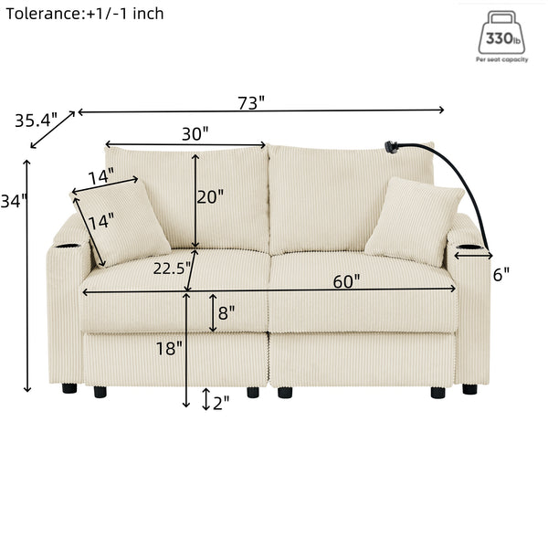 English Elm Modern Sofa Chair With Ottoman, Storage, Cup & Phone Holders - Plush Beige Corduroy Comfort Seat W1117S00203