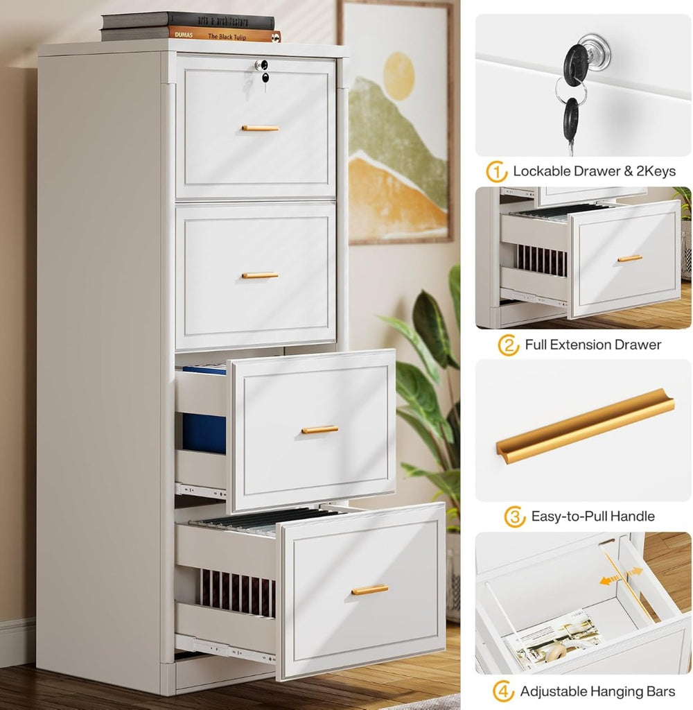 English Elm Spacious Four Drawer Locking Filing Cabinet Mdf Build for Home or Office Use T3971P462310