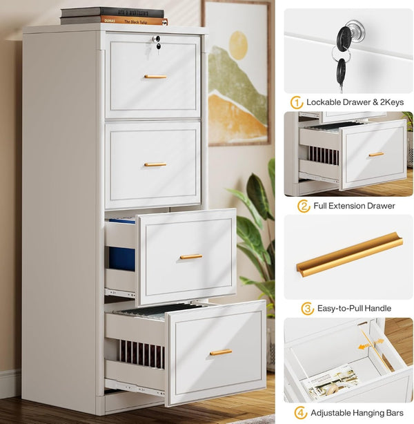 English Elm Spacious Four Drawer Locking Filing Cabinet Mdf Build for Home or Office Use T3971P462310