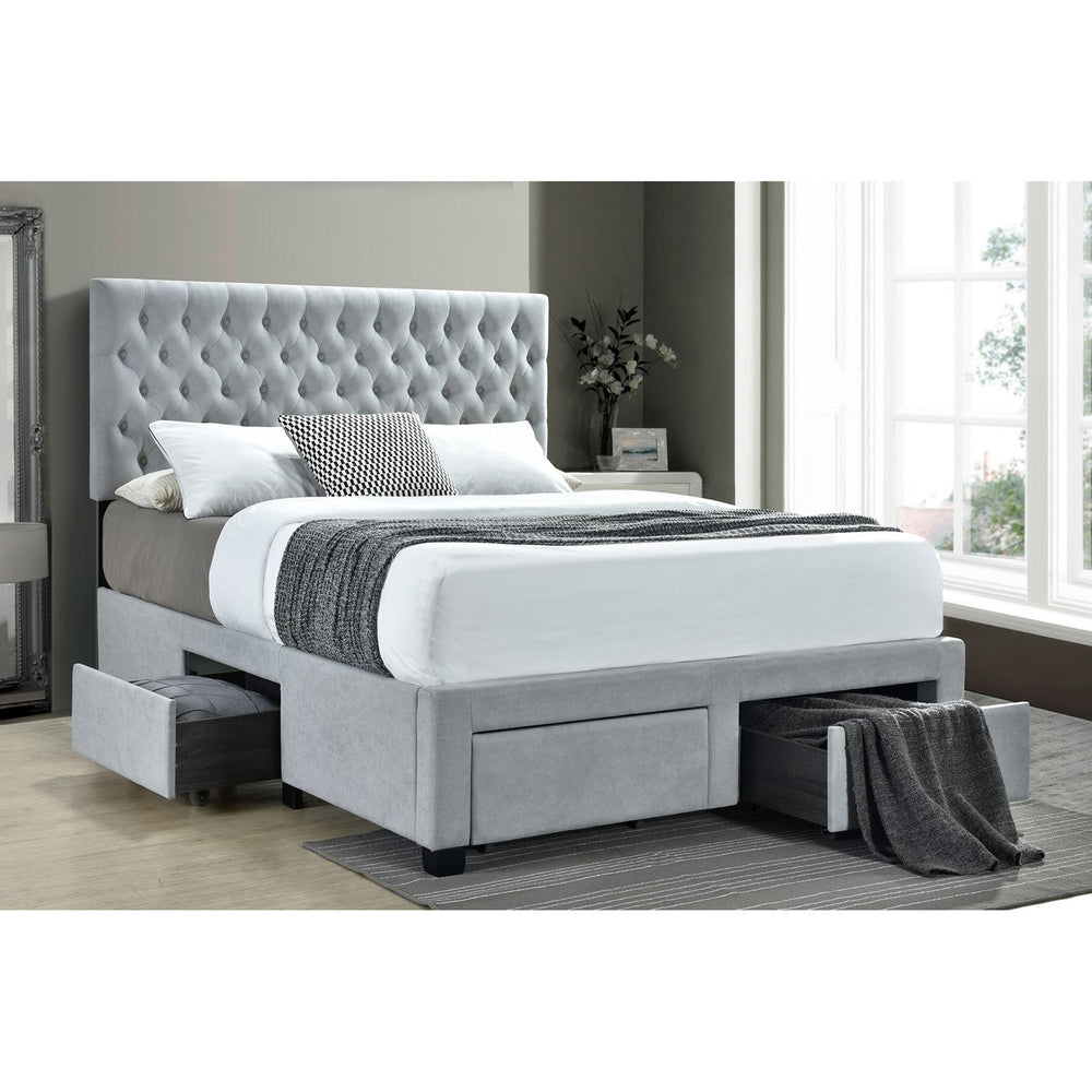 English Elm Newport Light Grey Upholstered King Bed With 4 Storage Drawers, Tufted Headboard & Modern Design B062S00710