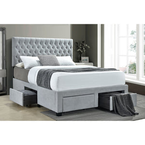 English Elm Newport Light Grey Upholstered King Bed With 4 Storage Drawers, Tufted Headboard & Modern Design B062S00710