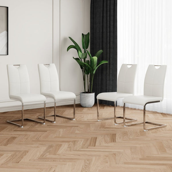 English Elm Modern Faux Leather Dining Side Chairs with Chrome Legs Ergonomic Set of 2 W210127287