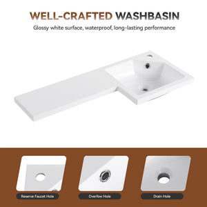 English Elm 36" Corner Floating Vanity with Integrated Resin Sink Open Shelf Light Oak Modern Bath W3450S00049