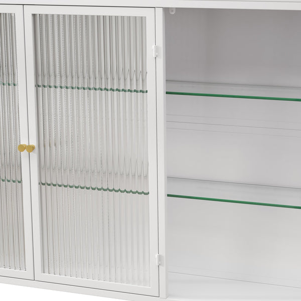 English Elm 3 Door Arched Wall Mounted Glass Cabinet with Wide Top Narrow Bottom Design for Stylish Storage and Display White W757P221502