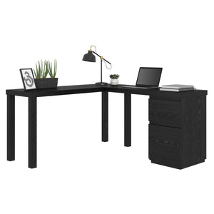 English Elm L-Shaped Modern Desk With Black Finish, Spacious Work Surface, Storage Drawers For Home Office & Gaming B356P402752